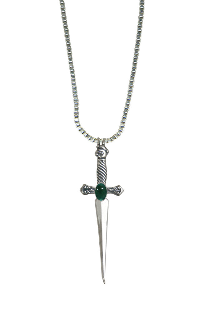 Sterling Silver Detailed Knight's Sword Pendant With Fluorite